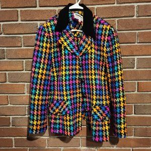 Dani Max Retro Vintage 90's Houndstooth Rainbow Colorful Knit Blazer Coat